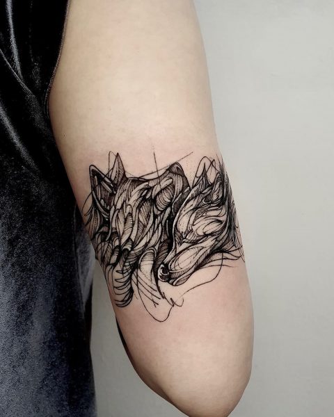 Wolf-Paar-Liebes-Tattoo
