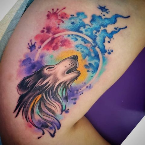 Watercolor Wolf Tattoo
