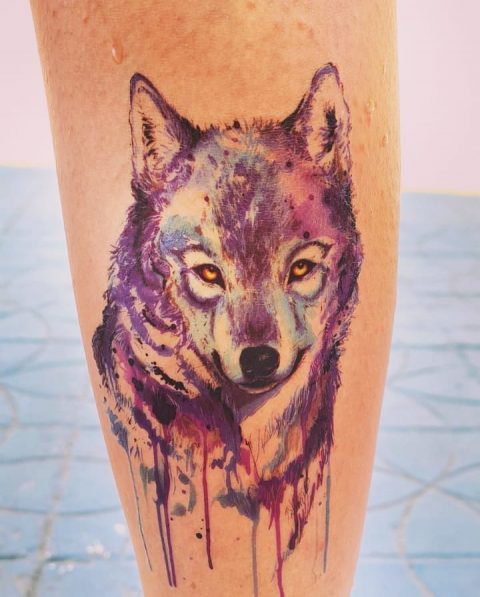 Akwarela tatuaż wilka