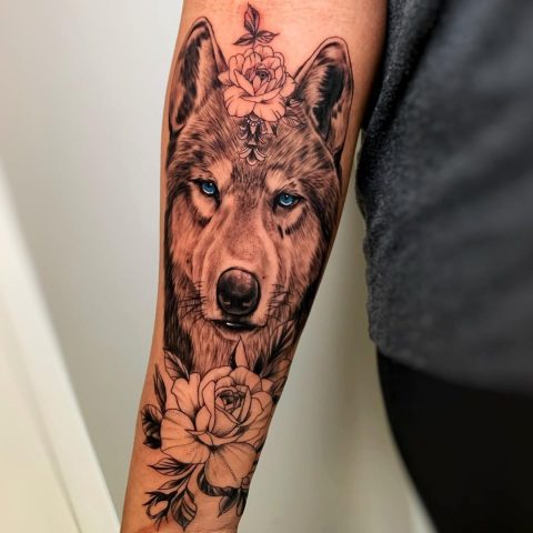 Wolf mit blauen Augen Tattoo
