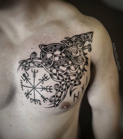 Celtic Wolf Tattoo on the chest