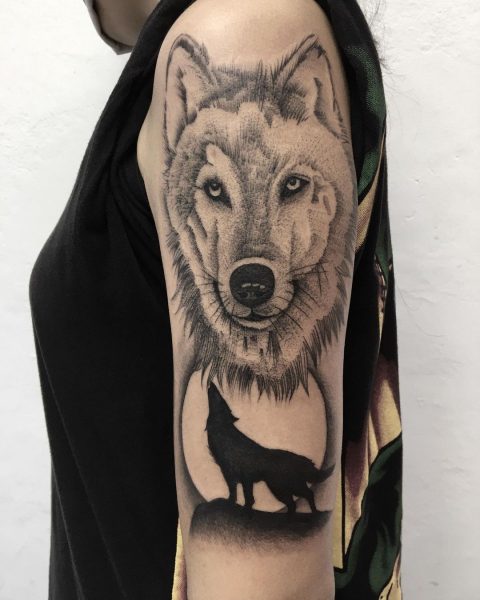 Black and White Wolf Tattoo