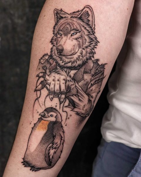 Menschliches Wolf-Tattoo