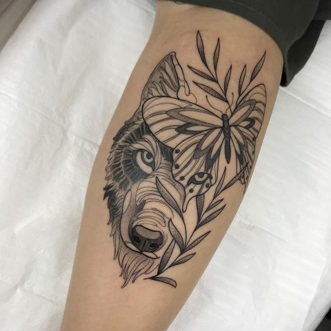 Wolf and Butterfly Tattoo