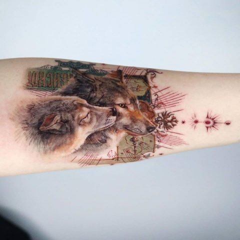 Tatuaż miłosny pary wilków