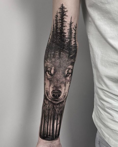 Tatuaż wilka na przedramieniu