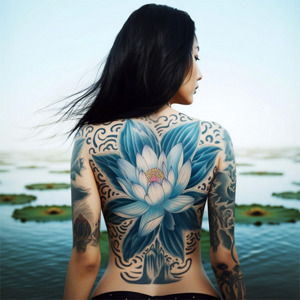 niebieski kwiat lotosu tatuaż