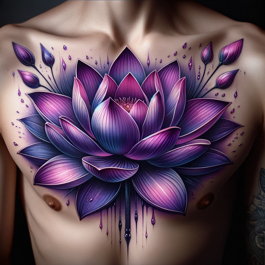 purple lotus tattoo for placement on the chest