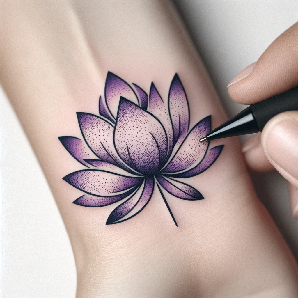 minimalist purple lotus tattoo