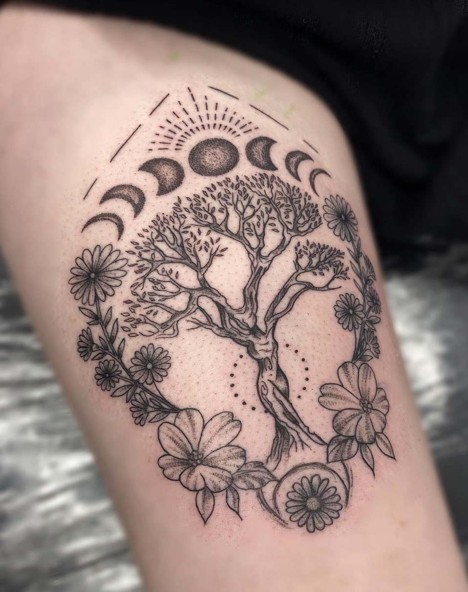 Wiccan tatuaż chroniący drzewo