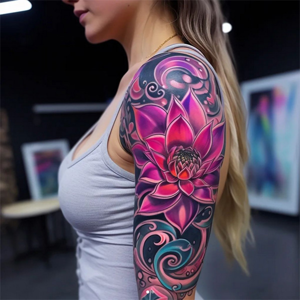 fioletowy tatuaż lotosu